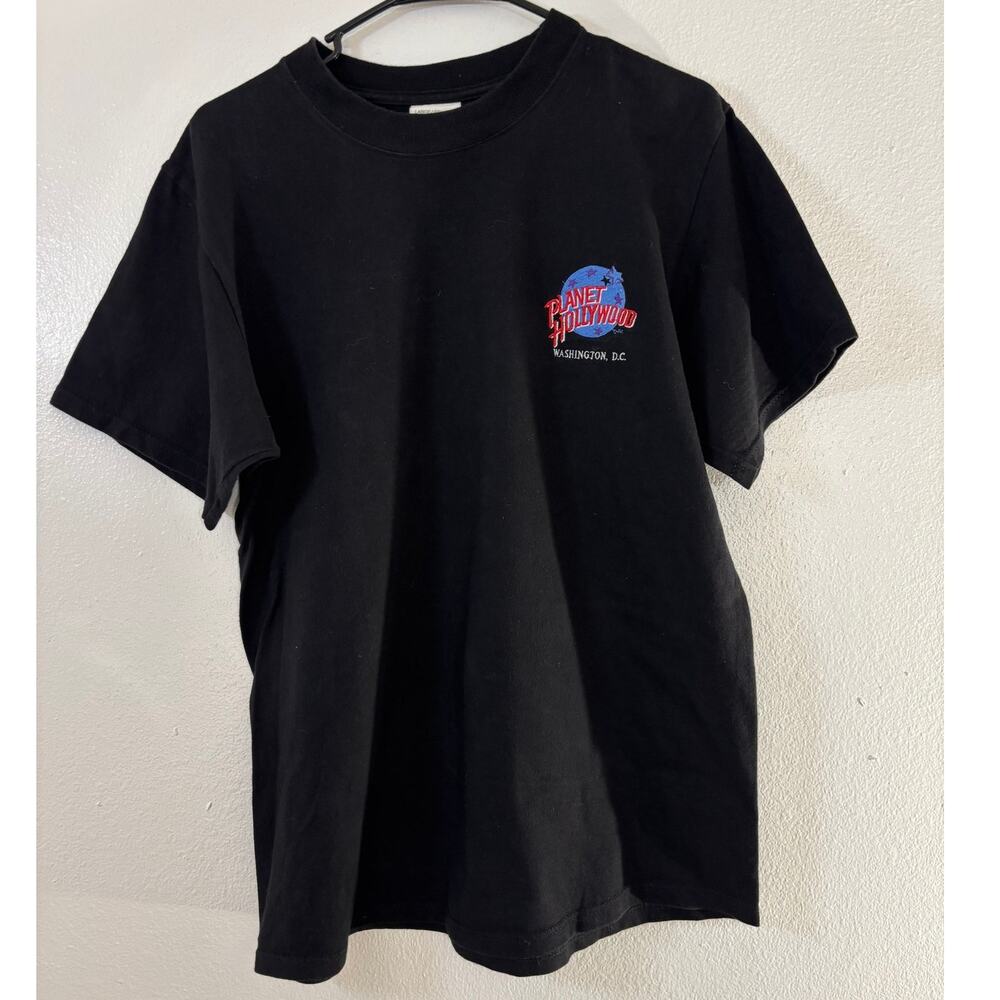 Planet Hollywood Black T-Shirt Graphic Print Knit Short Sleeve Men Size L